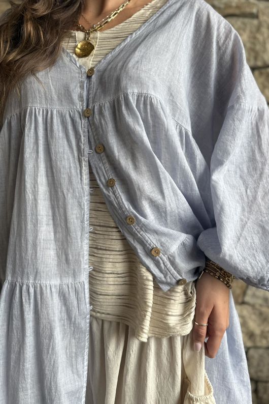 Lenni Cotton Midi Over Shirt Washed Denim /50=